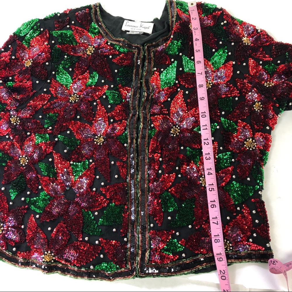 Vintage 90 Laurence Kazar bead holiday silk blazer - Picture 6 of 8